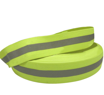 HZ- LIAN  反光松緊帶　螢光黃彈力反光帶服裝松緊反光織帶  滌綸  LA-6009   4*1.5cm / 5*2cm 45度照